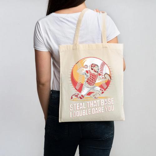 Steal That Base I Double Dare You Baseball Catcher Canvas Tote Bag - Sportilla