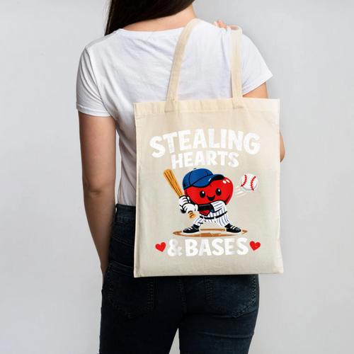 Stealing Hearts & Bases Valentine’s Day Baseball Love Canvas Tote Bag - Sportilla