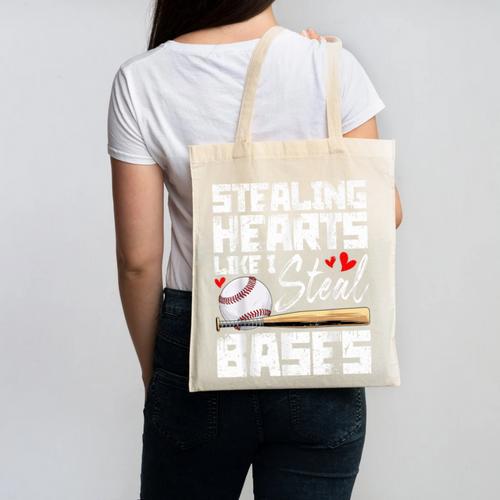 Stealing Hearts Like I Steal Bases Baseball Valentines Canvas Tote Bag - Sportilla