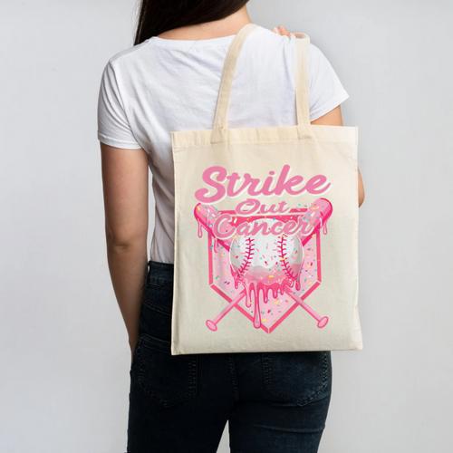 Strike Out Breast Cancer Baseball Drip For Boys Youth Canvas Tote Bag - Sportilla