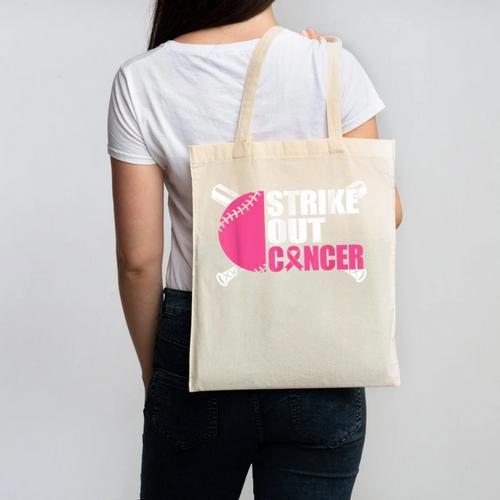 Strike Out Cancer Breast Cancer Awareness Baseball Warrior Canvas Tote Bag - Sportilla