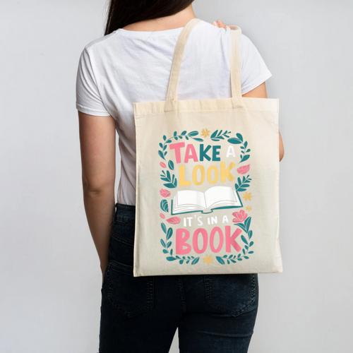 Student Take a Look It's In a Book Back To School Graphic Canvas Tote Bag - Savourry