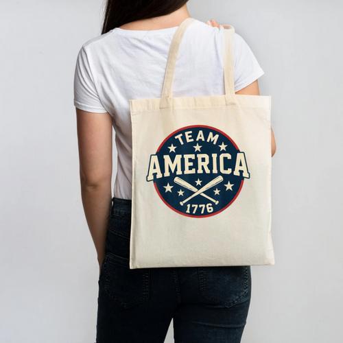 Team America 1776 4th Of July Patriotic Baseball Canvas Tote Bag - Sportilla