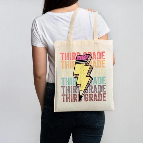 Third Grade Lightning Bolt Pencil 1st Day Of Back To School Canvas Tote Bag - Savourry