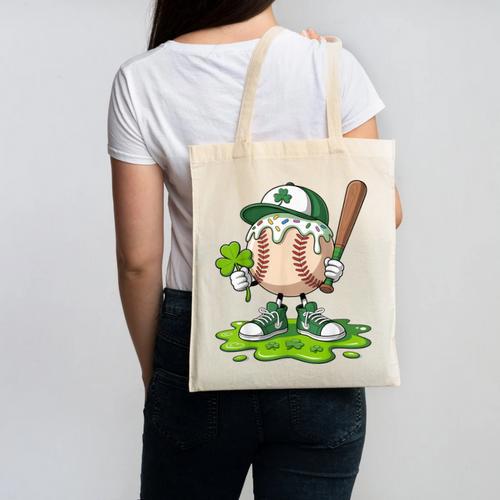 Toddler Baseball Drip Ice Cream Boys Kids St Patricks Day Canvas Tote Bag - Sportilla
