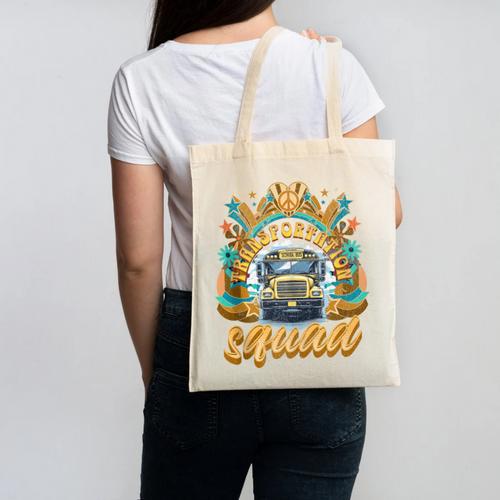 Transportation Squad Retro Bus Aide Back To School Matching Canvas Tote Bag - Savourry