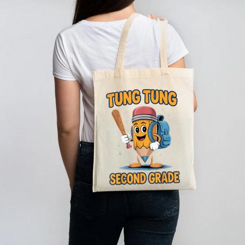 Tung Tung Sahur 2nd Grade Italian Brainrot Back To School Canvas Tote Bag - Savourry
