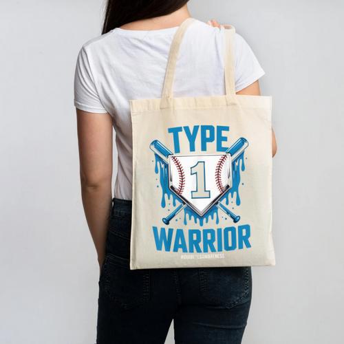 Type 1 Warrior Diabetes Awareness Baseball Enthusiasts Canvas Tote Bag - Sportilla