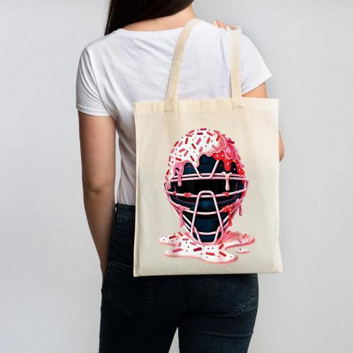 Valentine Baseball Catcher Mask Ice Cream Drip Tee For Boys Canvas Tote Bag - Sportilla