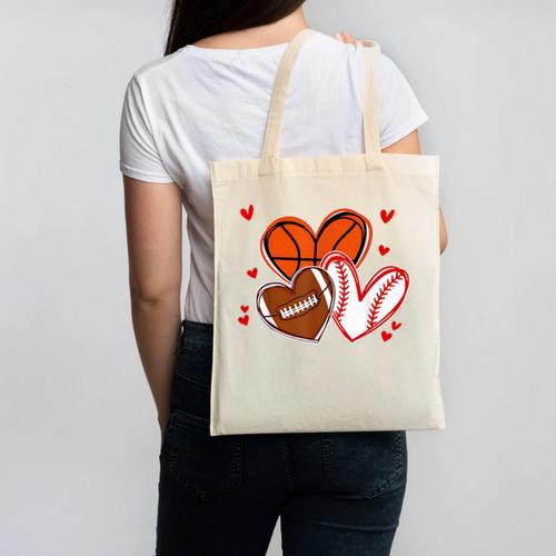 Valentines Baseball Basketball Football Heart Boy Men Canvas Tote Bag - Sportilla