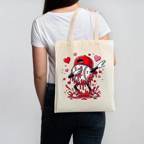 Valentines Baseball Toddler Boys Kids Dabbing Baseball Drip Canvas Tote Bag - Sportilla