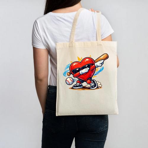 Valentines Day Baseball Dabbing Red Heart Love Boys Canvas Tote Bag - Sportilla