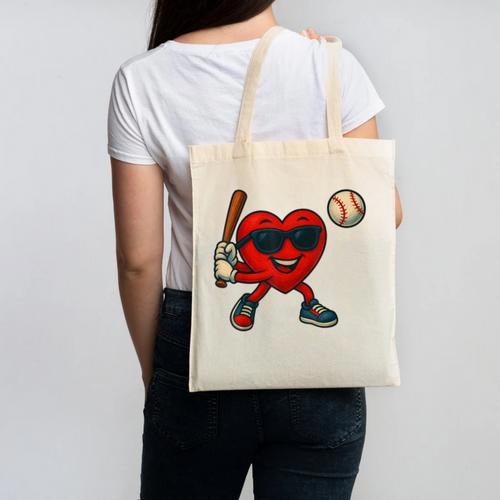Valentines Day Baseball Red Heart Love Boys Kids Tee Canvas Tote Bag - Sportilla