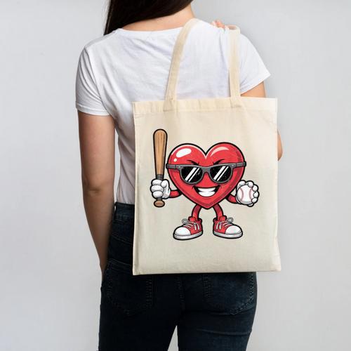 Valentines Day Heart Playing Baseball Boys Men Kids Girls Canvas Tote Bag - Sportilla