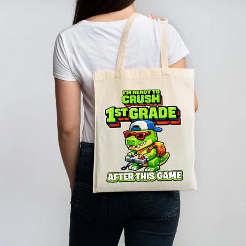 Video Game T Rex Dinosaur 1st Grade Back To School Boy Canvas Tote Bag - Savourry