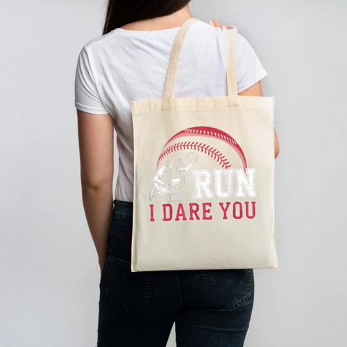 Vintage Humor Baseball Apparel Run I Dare You Canvas Tote Bag - Sportilla