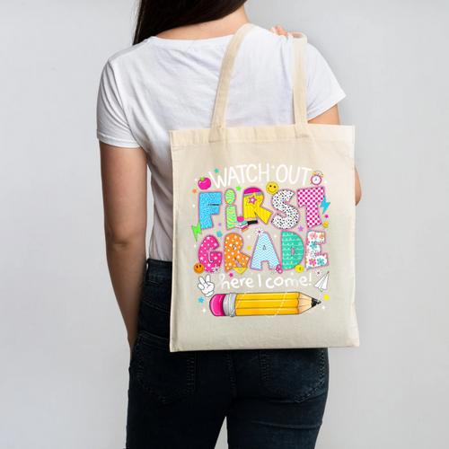 Watch Out First Grade Here I Come Back To School Boy Kids Canvas Tote Bag - Savourry