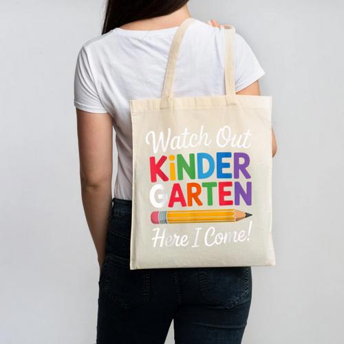 Watch Out Kindergarten Here I Come Back To School Kids Canvas Tote Bag - Savourry