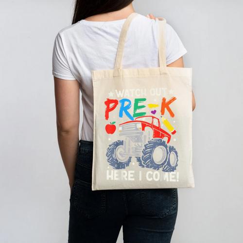 Watch Out Pre-K Here I Come Monster Truck Back To School Canvas Tote Bag - Savourry