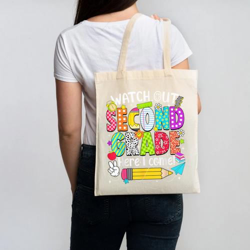 Watch Out Second Grade Here I Come Back To School Boys Girls Canvas Tote Bag - Savourry