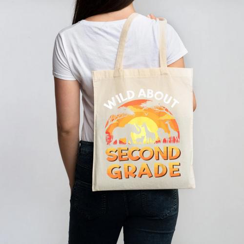 Wild About Second Grade Zoo Animals Back To School Safari Canvas Tote Bag - Savourry