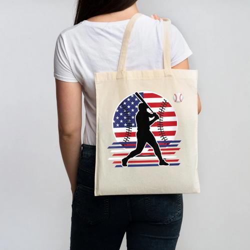 Women's Batter Patriotic American Flag Baseball Silks Canvas Tote Bag - Sportilla