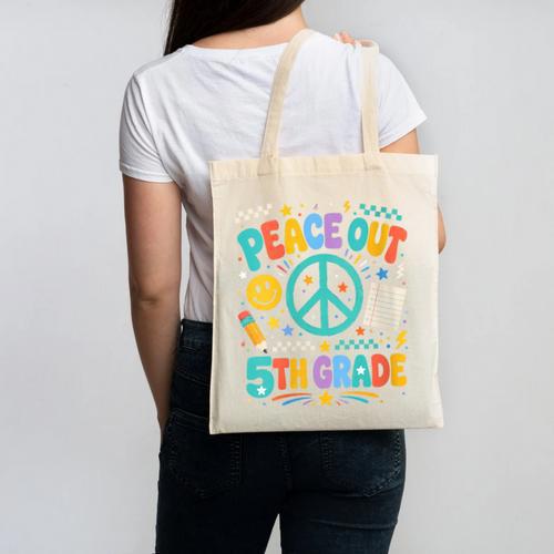 Women's Peace Out 5th Grade Retro Back To School Students Canvas Tote Bag - Savourry