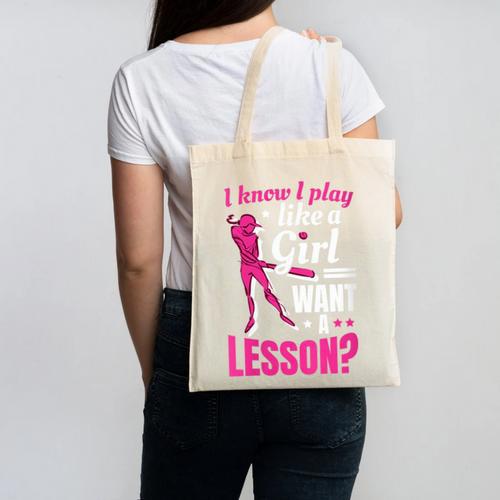 Women's Play Like A Girl Softball Baseball Girls Canvas Tote Bag - Sportilla