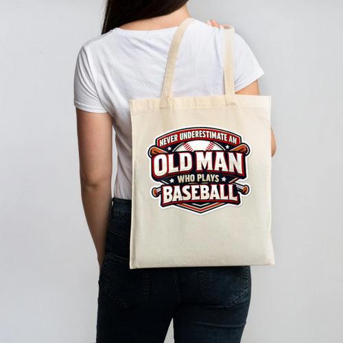 Women's Never Underestimate An Old Man Who Plays Baseball Canvas Tote Bag - Sportilla