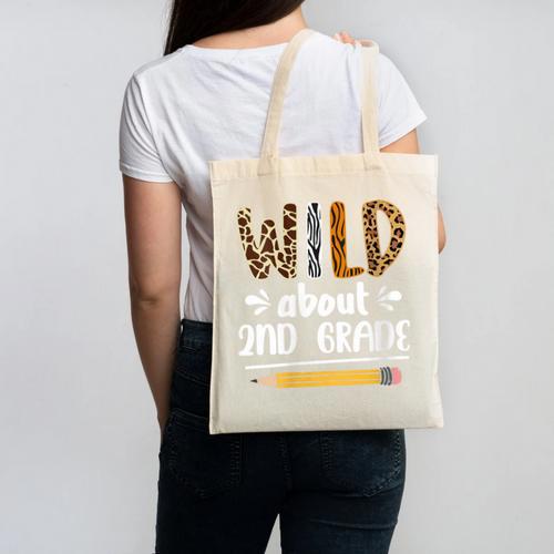 Women's Wild About 2nd Grade Kids Zoo Animal Lover Back To School Canvas Tote Bag - Savourry