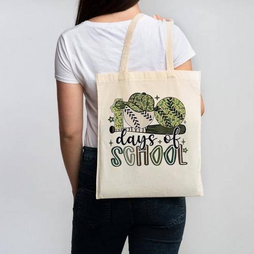 100 Days Of School Baseball Camo Cap Kids Boys 100th Day Canvas Tote Bag - Sportilla