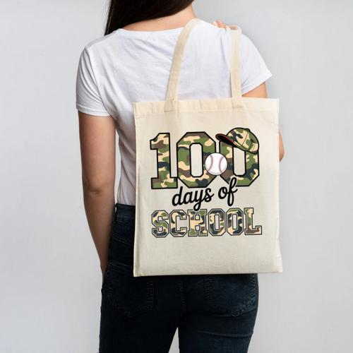 100 Days Of School Camo Baseball Camouflage For Kids Canvas Tote Bag - Sportilla