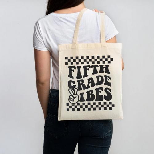 1st Day Of 5th Grade Vibes Retro Girls Back To School Boys Canvas Tote Bag - Savourry
