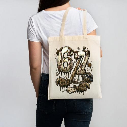 67 Baseball Six Seven Baseball 6 7 Kids Boys Girls Canvas Tote Bag - Sportilla
