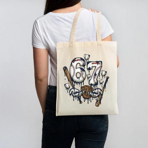 67 Baseball Six Seven Baseball 6 7 Kids Boys Girls Premium Tri-Blend Canvas Tote Bag - Sportilla