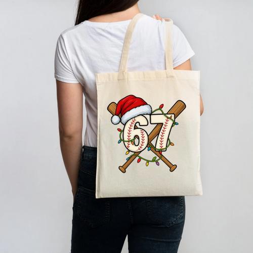 67 Baseball Xmas Lights Santa Hat Holiday Canvas Tote Bag - Sportilla