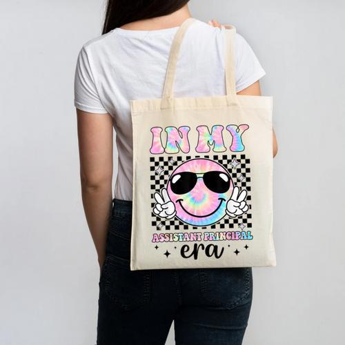 In My Assistant Principal Era Groovy Tie Dye Back To School Canvas Tote Bag - Savourry