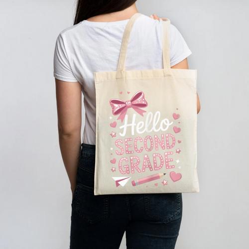 Back To School Cute Pink Coquette Girls Hello Second Grade Canvas Tote Bag - Savourry