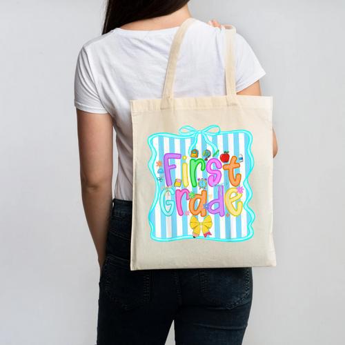 Back To School First Grade For Teen Girls Bow 1st Grade Kids Canvas Tote Bag - Savourry