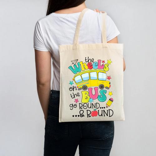 Back To School The WHEELS On The BUS Toddler Kids Boys Canvas Tote Bag - Savourry