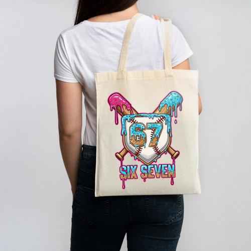 Baseball Drip Number 67 Player 6-7 Six Seven Meme Gen Alpha Canvas Tote Bag - Sportilla