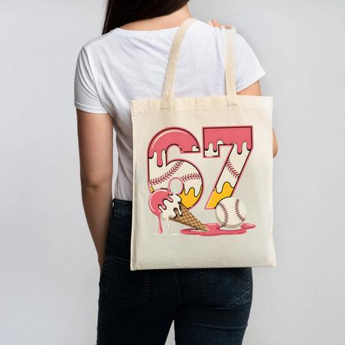 Baseball Drip Number 67 Player Ice Cream Or 67th Birthday Canvas Tote Bag - Sportilla
