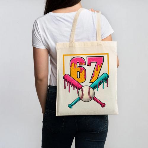 Baseball Ice Cream Drip Number 67 Player 67th Birthday Premium Tri-Blend Canvas Tote Bag - Sportilla
