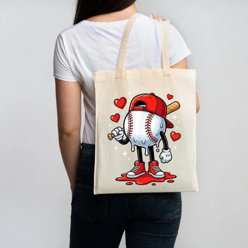 Baseball Ice Cream Drip Valentines Day Sports For Kids Boys Canvas Tote Bag - Sportilla