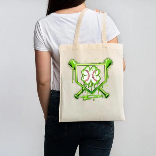 Baseball Icecream St Patrick's Day Lucky Charm Shamrock Drip Canvas Tote Bag - Sportilla
