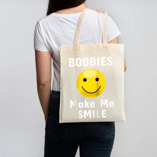 Boobies Make Me Smile Mardi Gras Raglan Baseball Tee Canvas Tote Bag - Sportilla