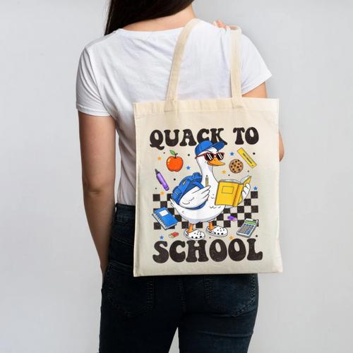 Boys Kid Back To School Goose Quackers Quack To School Canvas Tote Bag - Savourry