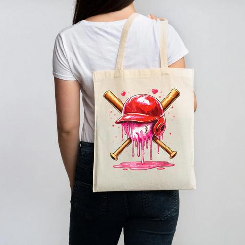 Boys Valentine Day Baseball Helmet Drip Ice-Cream Youth Kids Canvas Tote Bag - Sportilla