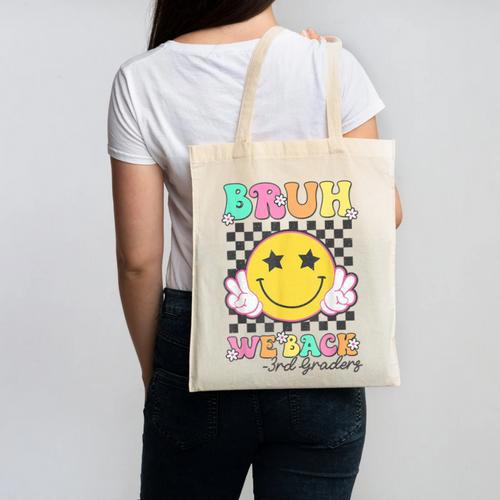 Bruh We Back 3rd Grade Girl Cute Back To School Third Grade Canvas Tote Bag - Savourry