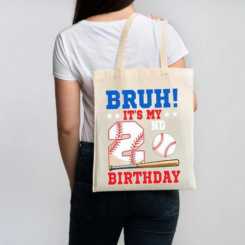 Bruh It's My 2nd Birthday Boy Baseball Themed Party Canvas Tote Bag - Sportilla